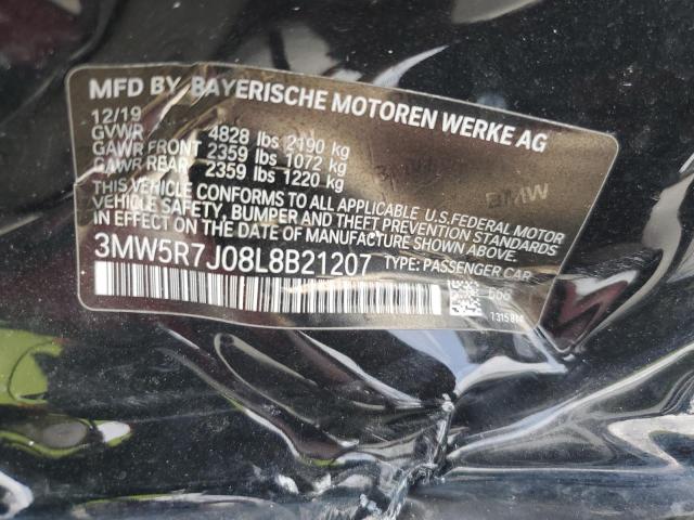 3MW5R7J08L8B21207 - 2020 BMW 330XI BLACK photo 12