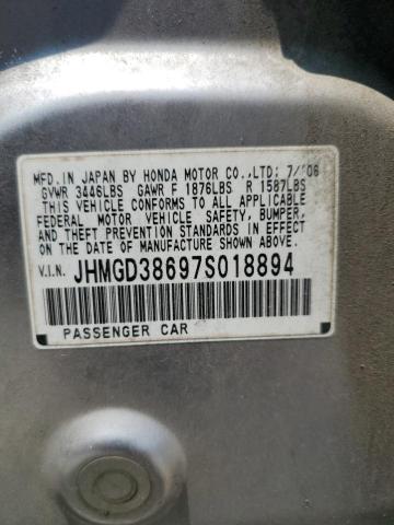 JHMGD38697S018894 - 2007 HONDA FIT S 银色 照片 12