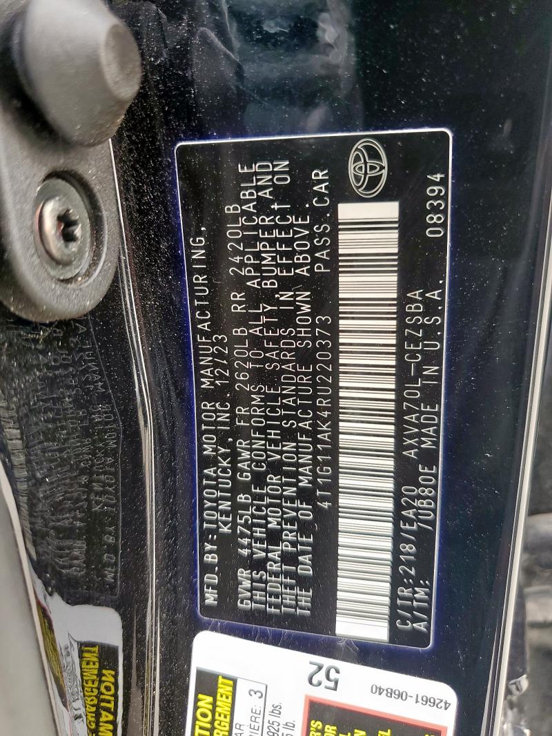 4T1G11AK4RU220373 - 2024 TOYOTA CAMRY SE NIGHT SHADE BLACK photo 12