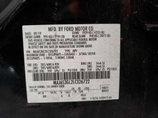 MAJ6S3GL2LC326722 - 2020 FORD ECOSPORT SE BLACK photo 12