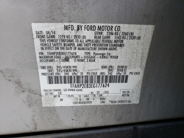 1FAHP2E83EG177624 - 2014 FORD TAURUS SEL SILVER photo 12