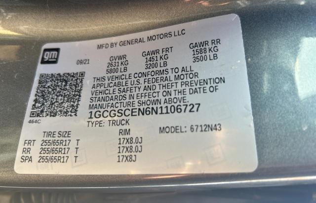1GCGSCEN6N1106727 - 2022 CHEVROLET COLORADO LT GRAY photo 10