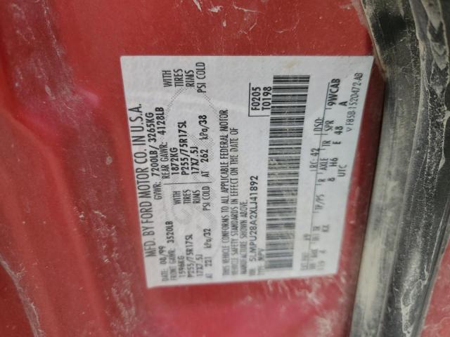 5LMPU28A2XLJ41892 - 1999 LINCOLN NAVIGATOR წითელი ფოტო 12