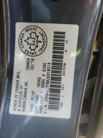 2HGFC2F88JH018514 - 2018 HONDA CIVIC EX Gris photo 13