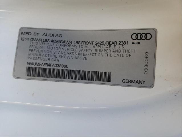 WAUMFAFR4FA038990 - 2015 AUDI A5 PREMIUM PLUS WHITE photo 10