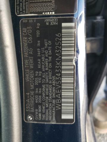 WBAEV53433KM32526 - 2003 BMW 3 SERIES I ლურჯი ფოტო 12