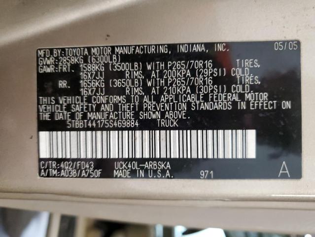 5TBBT44175S469884 - 2005 TOYOTA TUNDRA ACCESS CAB SR5 BEIGE photo 13