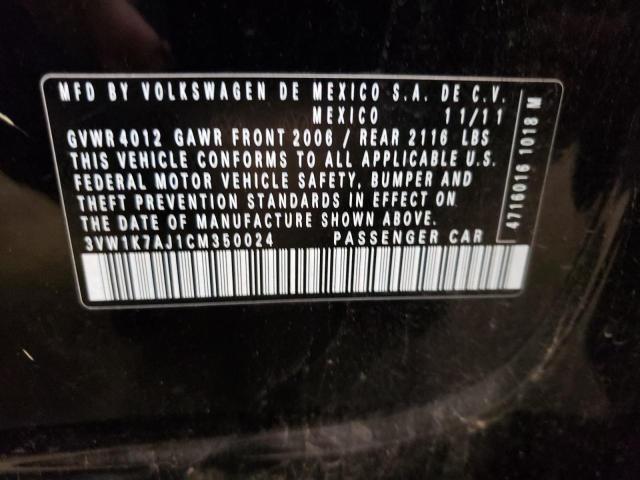 3VW1K7AJ1CM350024 - 2012 VOLKSWAGEN JETTA BASE 黑色 照片 12