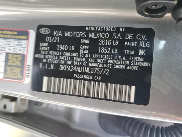 3KPA24AD1ME375772 - 2021 KIA RIO LX SILVER photo 12