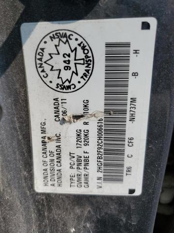 2HGFB2F92CH006616 - 2012 HONDA CIVIC EXL CHARCOAL photo 12