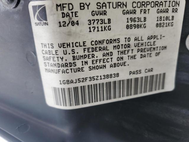1G8AJ52F35Z138838 - 2005 SATURN ION LEVEL 2 SILVER photo 12