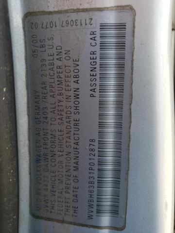 WVWBH63B31P012878 - 2001 VOLKSWAGEN PASSAT GLX Gümüş foto 13