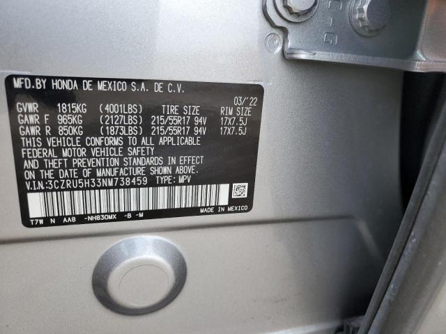 3CZRU5H33NM738459 - 2022 HONDA HR-V LX SILVER photo 14