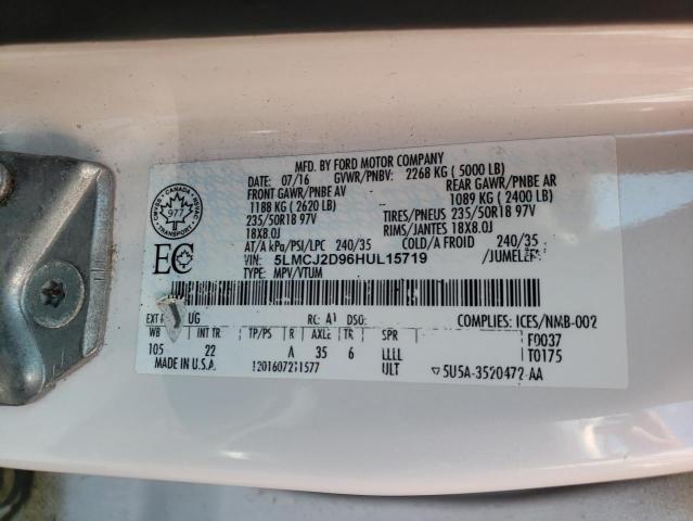 5LMCJ2D96HUL15719 - 2017 LINCOLN MKC SELECT Սպիտակ լուսանկար 13