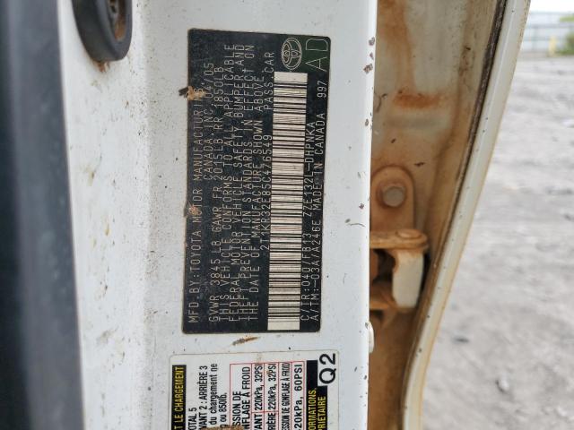 2T1KR32E85C476549 - 2005 TOYOTA COROLLA MA XR WHITE photo 10