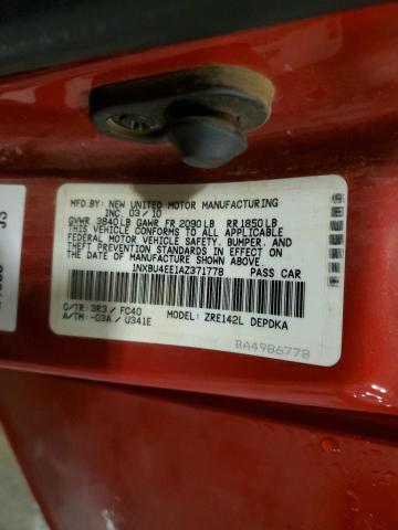 1NXBU4EE1AZ371778 - 2010 TOYOTA COROLLA BASE 红色 照片 12