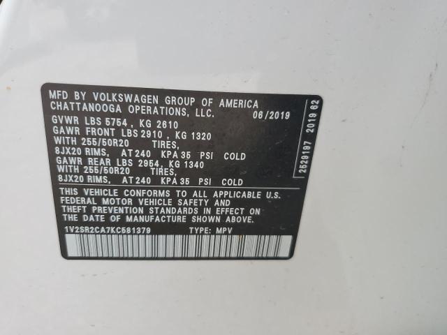 1V2SR2CA7KC581379 - 2019 VOLKSWAGEN ATLAS SEL WHITE photo 13