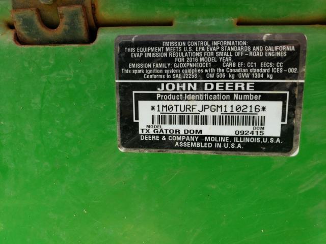 1M0TURFJPGM110216 - 2016 JOHN DEERE GATOR GREEN photo 10