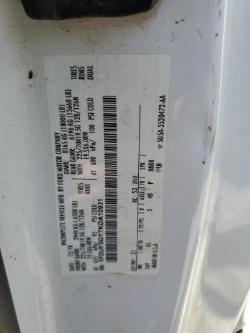 1FDUF5GY7KDA10931 - 2019 FORD F550 SUPER DUTY 白色 照片 10