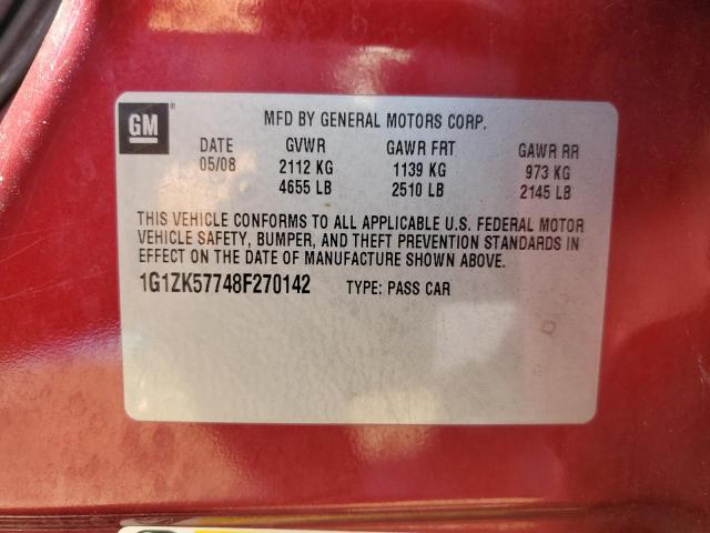 1G1ZK57748F270142 - 2008 CHEVROLET MALIBU LTZ წითელი ფოტო 10