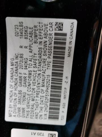 2HGFE2F51PH525215 - 2023 HONDA CIVIC SPORT 黑色 照片 12