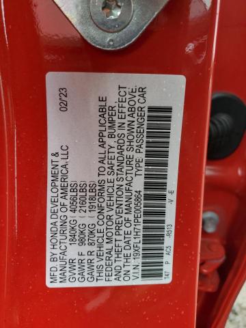 19XFL1H71PE005864 - 2023 HONDA CIVIC EXL წითელი ფოტო 12