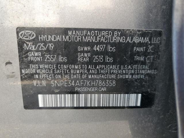 5NPE34AF7KH786358 - 2019 HYUNDAI SONATA LIMITED GRAY photo 12