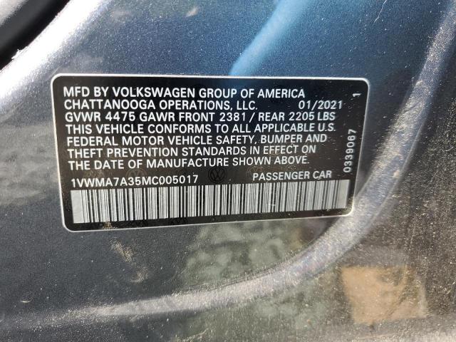 1VWMA7A35MC005017 - 2021 VOLKSWAGEN PASSAT R-LINE Grau Foto 12