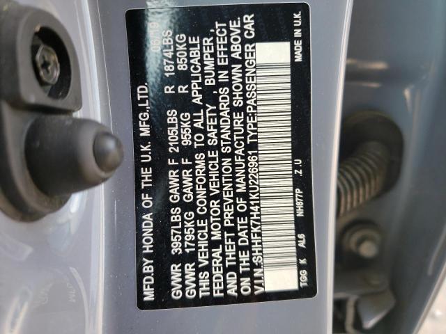 SHHFK7H41KU226961 - 2019 HONDA CIVIC SPORT 灰色 照片 12