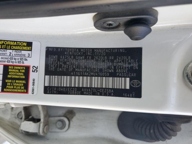4T1G11AK2MU416059 - 2021 TOYOTA CAMRY SE 白色 照片 13