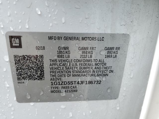 1G1ZD5ST4JF186732 - 2018 CHEVROLET MALIBU LT 白色 照片 12