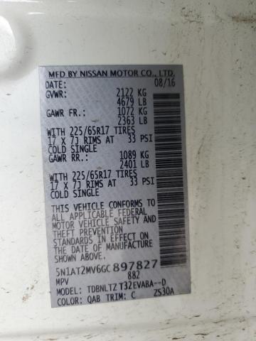 5N1AT2MV6GC897827 - 2016 NISSAN ROGUE S 白色 照片 14