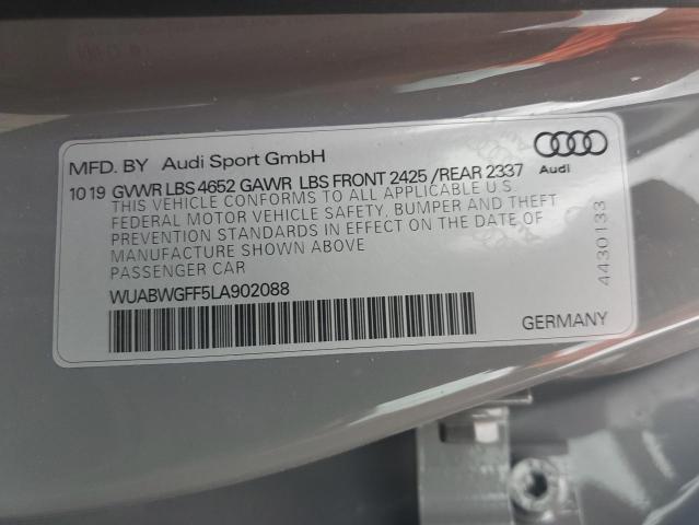 WUABWGFF5LA902088 - 2020 AUDI RS3 GRAY photo 12