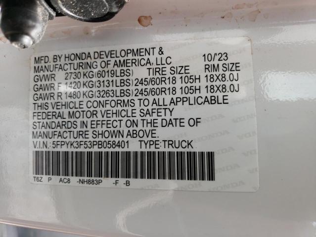 5FPYK3F53PB058401 - 2023 HONDA RIDGELINE RTL WHITE photo 13