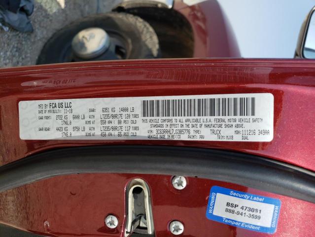 3C63RRHL7JG385776 - 2018 RAM 3500 SLT MAROON photo 12