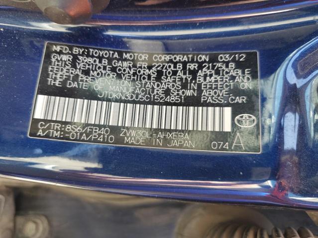 JTDKN3DU5C1524851 - 2012 TOYOTA PRIUS BLUE photo 13