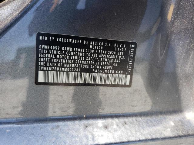 3VWBM7BU1NM003285 - 2022 VOLKSWAGEN JETTA SPORT GRAY photo 12