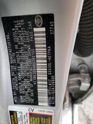 4T1BK3DB4BU392150 - 2011 TOYOTA AVALON BASE 银色 照片 12