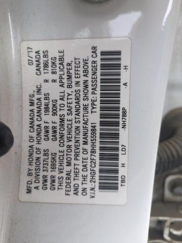2HGFC2F78HH559841 - 2017 HONDA CIVIC EX WHITE photo 12