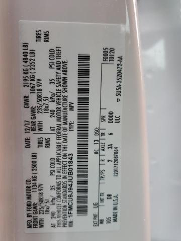 1FMCU9J94JUB01843 - 2018 FORD ESCAPE TITANIUM 白色 照片 12