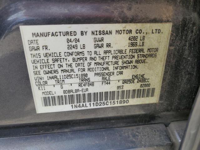 1N4AL11D25C151890 - 2005 NISSAN ALTIMA S GRAY photo 13