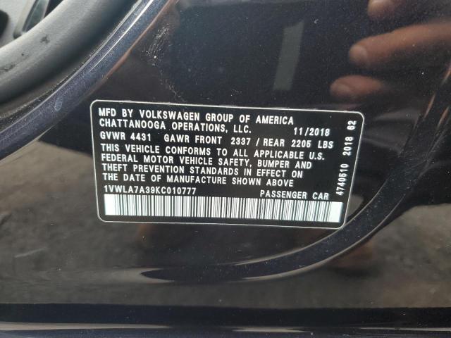 1VWLA7A39KC010777 - 2019 VOLKSWAGEN PASSAT WOLFSBURG 黑色 照片 12