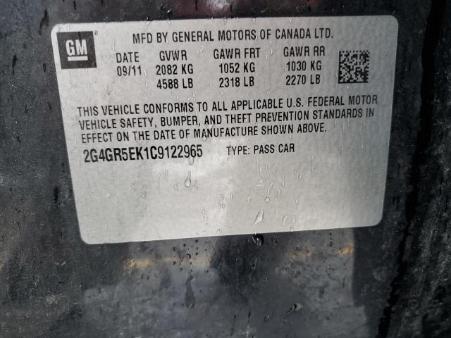2G4GR5EK1C9122965 - 2012 BUICK REGAL BLACK photo 13