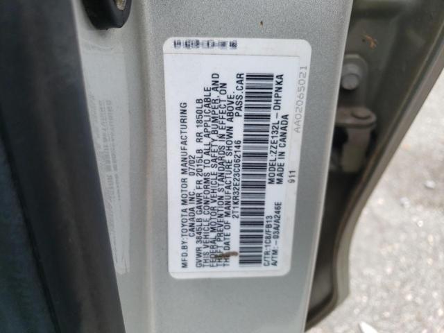 2T1KR32E23C062146 - 2003 TOYOTA COROLLA MA XR SILVER photo 12