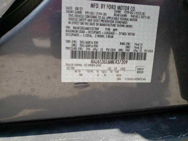 MAJ6S3GL6MC437209 - 2021 FORD ECOSPORT SE Szary zdjęcie 12