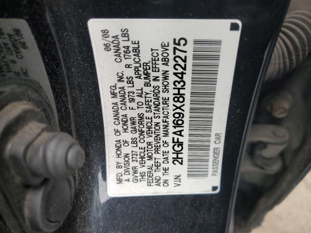 2HGFA169X8H342275 - 2008 HONDA CIVIC EXL შავი ფოტო 12
