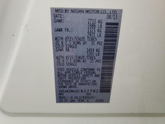 5N1AR2MN1EC617792 - 2014 NISSAN PATHFINDER S WHITE photo 13