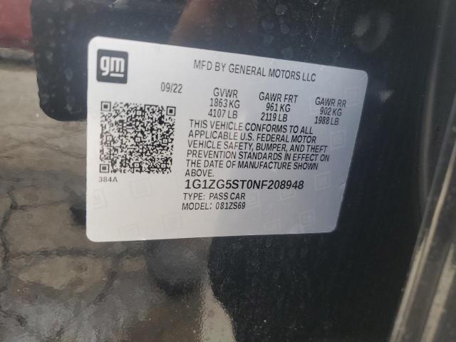 1G1ZG5ST0NF208948 - 2022 CHEVROLET MALIBU RS BLACK photo 12