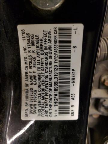 1HGFA16939L019139 - 2009 HONDA CIVIC EXL 黑色 照片 12