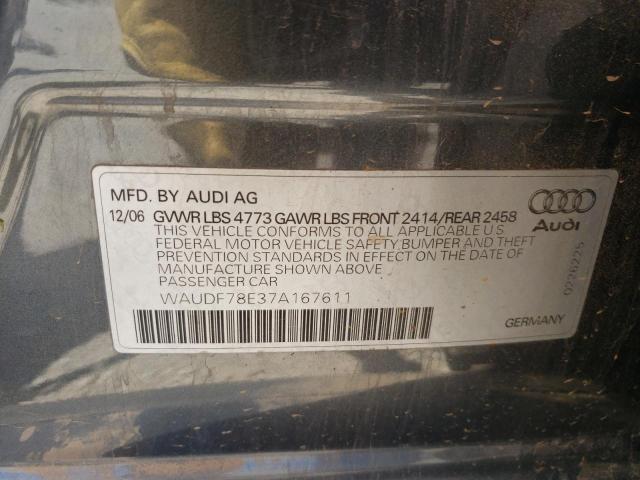 WAUDF78E37A167611 - 2007 AUDI A4 2.0T QUATTRO SILVER photo 12